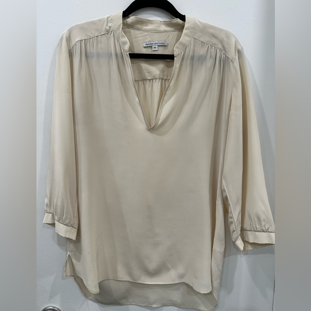 Amanda Uprichard Cream V-Neck Blouse